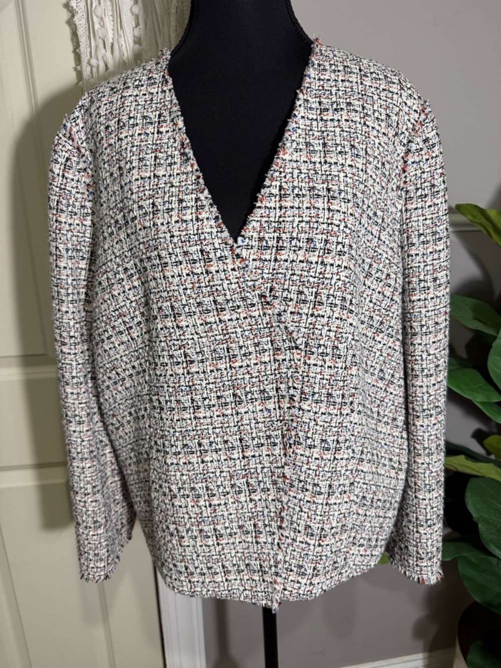 Hugo Boss Cream Tweed Jacket with Navy and Red Accents
